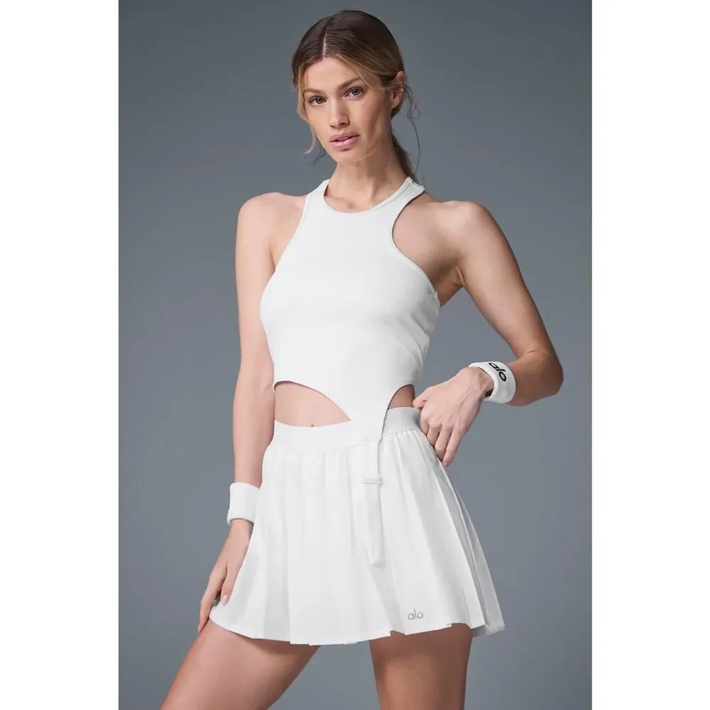alo yoga varsity tennis skirt white Large